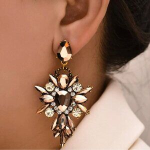Long gold rhinestone earrings acrylic chandelier statement chunky gold copper